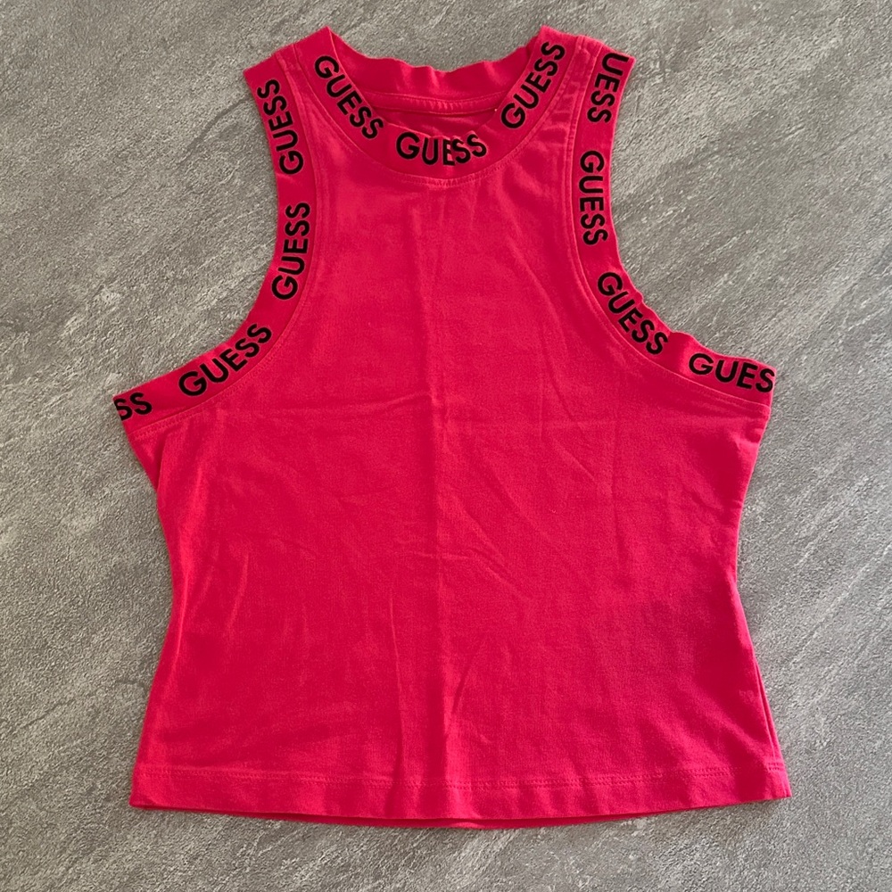 GUESS Vibrant Pink Logo Muscle Tee